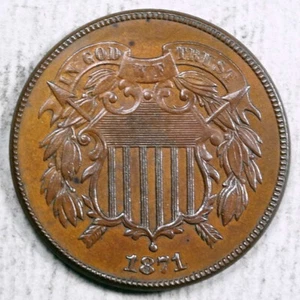 1871 Two Cent Piece, Better Date, Uncirculated Details 0311-02 - Picture 1 of 2