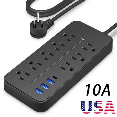 Multi-functional Power Strip Surge Protector, 8 Outlets 4Ft Long Extension Cord - Image 1 of 4