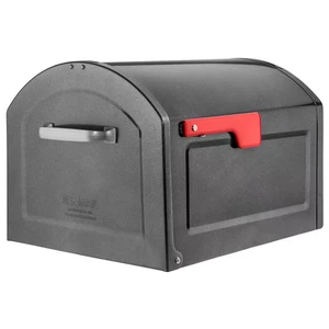 Post Mount Mailbox Galvanized Steel Extra Large Metallic Pewter with Red Flag - Picture 1 of 12