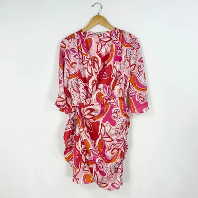 Zara Women's Carla Paisley Floral Wrap Dress Large Pink Bloggers Favorite - Image 1 of 4