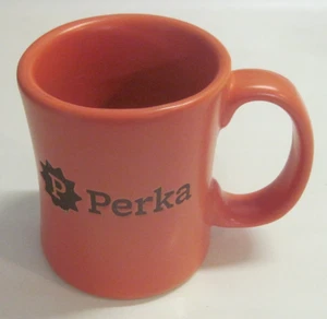 PERKA Large Orange Ceramic Coffee Mug Etched Graphics RARE Design - Picture 1 of 6