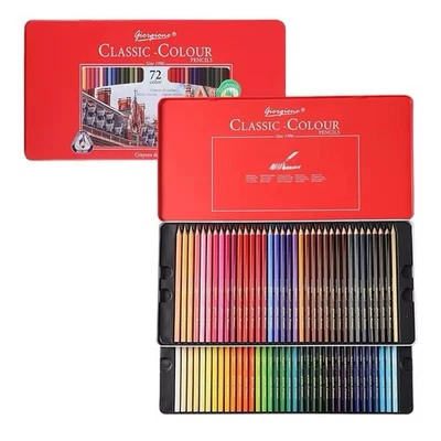 GIORGIONE 72 Coloured Pencil Set Oil Based Professional Artist Drawing Set Tin Box