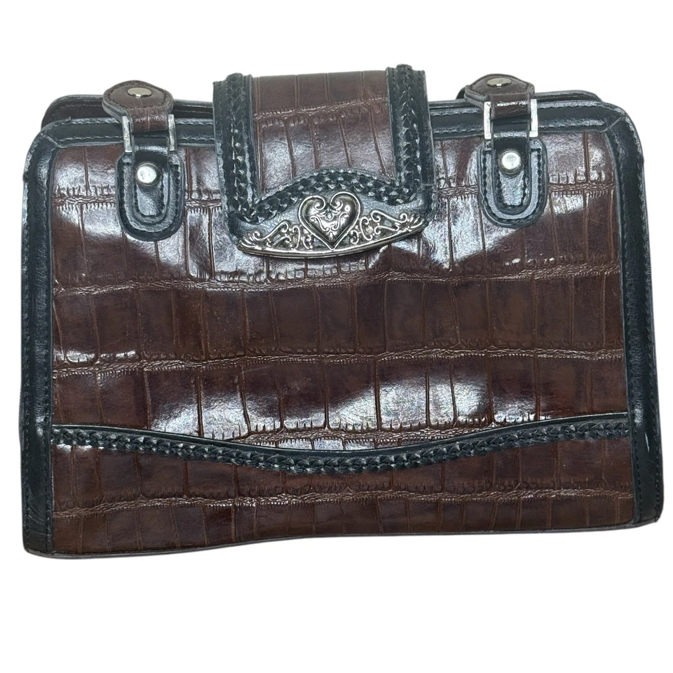 Bolso de Mano Marc Chantal Vintage Marrón Cocodrilo Cuero Repujado Acentos Plateados Y2K Foto 1 de 4