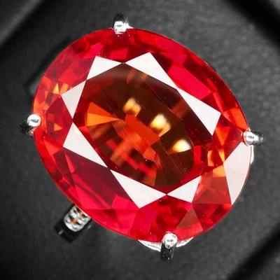 Anillos de oro blanco de plata de ley 925 de 20,90 quilates con zafiro naranja fuego brillante Foto 1 de 4