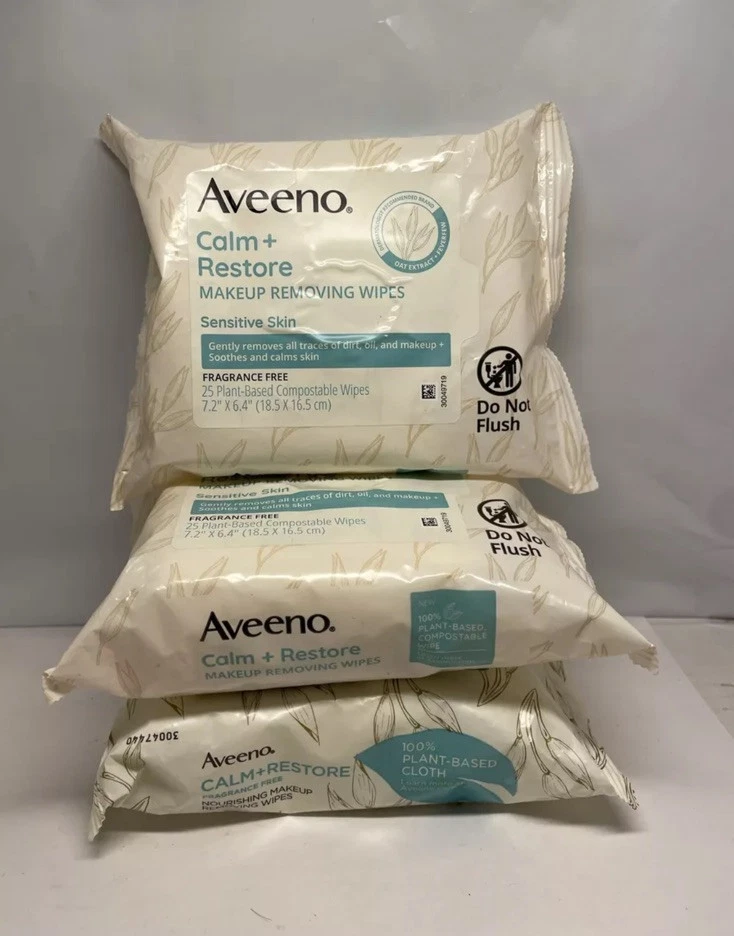 3x Aveeno Calm + Restaurar Toallitas Faciales Desmaquillantes Nutritivas 25 Toallitas Ea Foto 1 de 1