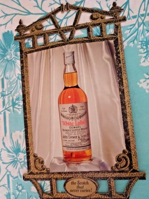 复古白色标签 Dewar 苏格兰威士忌 苏格兰 Dble 侧纸板条标志 — 第 1/4 张图片