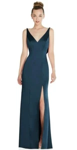 After Six Draped Cowl-Back Princess Line Dress with Front Slit. Size 12. NWOT.15 - Picture 1 of 11