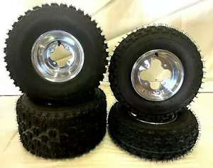 ITP HOLESHOT TIRES DWT A5 POLISHED RIMS FRONT/REAR YAMAHA YFZ450 BANSHEE RAPTOR - Picture 1 of 5
