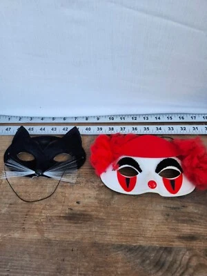 Vtg Masquerade Eye Mask Black Cat Whiskers and Clown Pretend Costume 2 Pcs - Image 1 of 4
