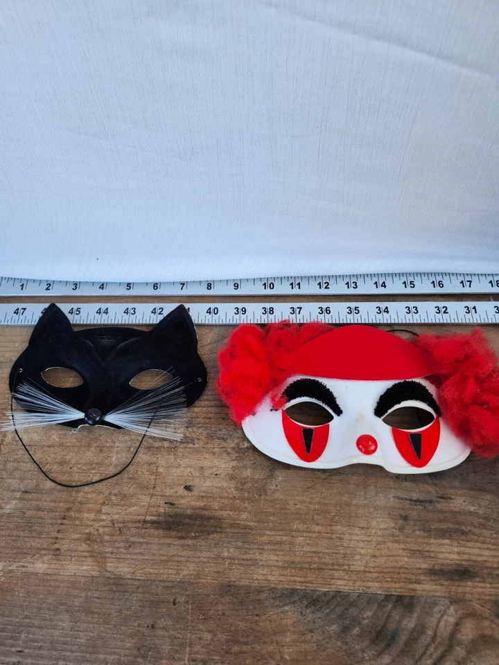 Vtg Masquerade Eye Mask Black Cat Whiskers and Clown Pretend Costume 2 Pcs - Image 1 of 4