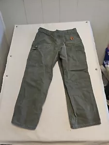 Pantalones Carhartt Hombre 38x30 Carpenter Duck Lona Verde - Imagen 1 de 5