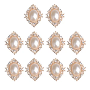 10X Diamante Rhinestone Pearl Beads Flat Back Button Scrapbook Sewing Craft - Picture 1 of 5