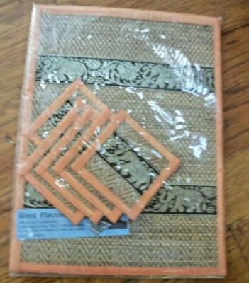 Coasters Place Mat set of 6 Dining Silk Reed Elephant  brown orange gold new  - Image 1 of 2