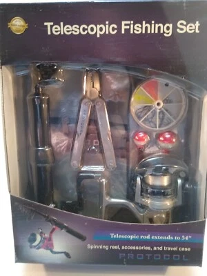 PROTOCOL Juego de Pesca Telescópico, Kit, Caña 54", Carrete, Ganchos, Multiherramienta Nuevo #8512 Foto 1 de 4