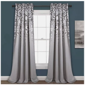 Lush Decor Half Moon Weeping Flower Gray Insulated Window Two Curtain Panels 84" - Picture 1 of 10