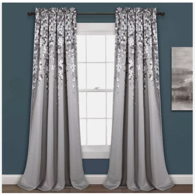 Lush Decor Half Moon Weeping Flower Gray Insulated Window Two Curtain Panels 84" - Image 1 of 4