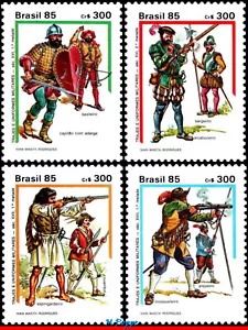 2017-20 BRAZIL 1985 16th-17th CENTURY MILITARY UNIFORMS, COSTUMES, SET MNH  - Picture 1 of 2