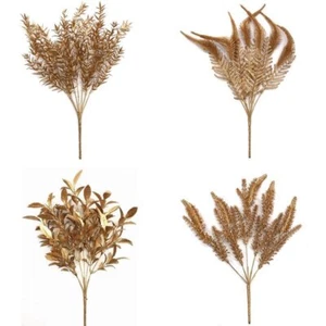 Hojas de oro plateadas flores falsas planta artificial hágalo usted mismo accesorios decoración de bodas - Imagen 1 de 11