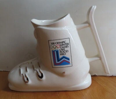 Rare LAKE PLACID 1980 OLYMPIC XIII WINTER GAMES 7.5" x 11" Ceramic Ski Boot Mug - Image 1 of 4