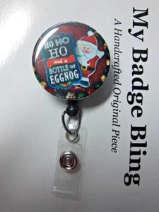 HO HO HO Santa Eggnog Cute ~ Artistic Impressions ~ Retractable Reel ID Badge - Picture 1 of 1