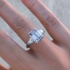 14k Hallmark White Gold 3.00ct Emerald Cut Diamond Anniversary Ring Lab-Created