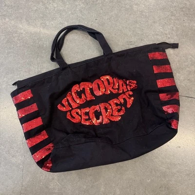 Vintage Y2k Victoria's Secret Lip Kiss Sequin Red Black Oversized Tote Bag - Image 1 of 4