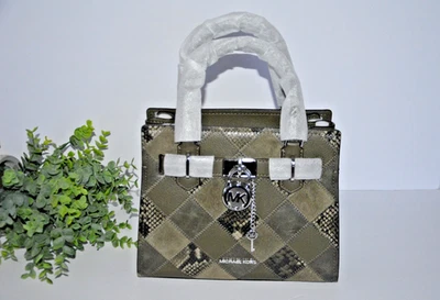 Hamilton small Olive Patchwork and snake Embossed Satchel Purse Bag - Image 1 of 4