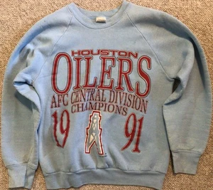 Vintage Rare Houston Oilers Sweatshirt Light Blue 1991 AFC Champion Medium Shirt - Bild 1 von 7