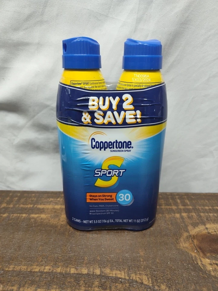 Spray protector solar deportivo Coppertone FPS 30, paquete doble (5,5 oz cada uno) caducidad 3/2024 Foto 1 de 1