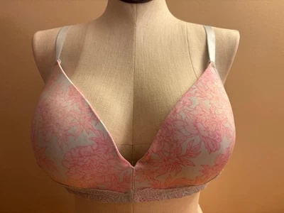 Jessica Simpson Figura Completa Mujer Camiseta Sujetador Sin Alambres 42 C Rosa Azul Encaje Foto 1 de 4