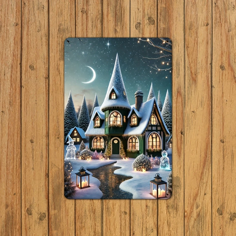 Aluminum Festive Christmas Cottage Metal Tin Sign Perfect Home Hanging Decor - Image 1 of 4