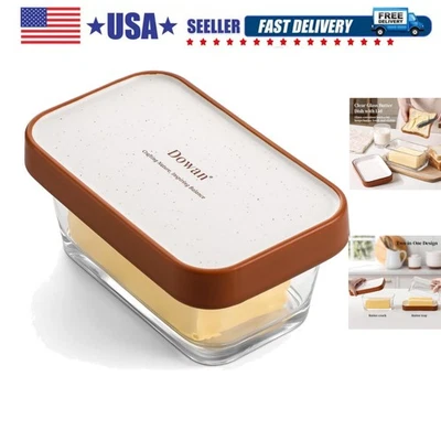 Стеклянная тарелка для масла с крышкой, большой контейнер для масла для 3 палочек, 2 в 1 приклад... - Изображение 1 из 4