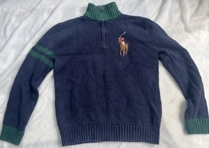 POLO Ralph Lauren Kids Navy Blue 1/2 Half Zip Big Pony Sweater Size Large 14/16 - Picture 1 of 12