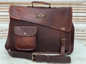 18" Men Leather Vintage Brown Messenger Shoulder Laptop Bag Briefcase (Handbag) - Picture 1 of 7