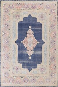 Antique NAVY BLUE Kirman Hand-knotted Large Area Rug Geometric Oriental 10'x13'