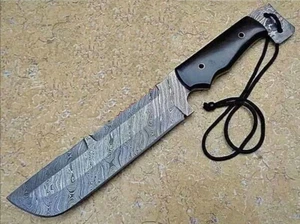 13" CUSTOM HANDMADE FORGED DAMASCUS STEEL HUNTING BOWIE MICARTA HANDLE+SHEATH - Picture 1 of 3