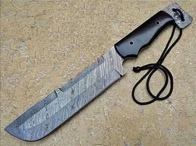 13" CUSTOM HANDMADE FORGED DAMASCUS STEEL HUNTING BOWIE MICARTA HANDLE+SHEATH - Image 1 of 3