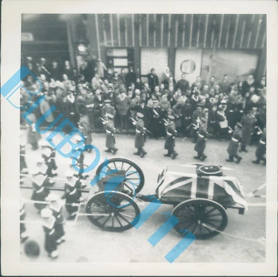 Post WW2 Photo Funeral With Full Military Escort Navy & Army 3.5 x 3.5 inches - Image 1 of 4