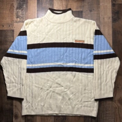 Vintage SouthPole Y2K Men's Knit TurtleNeck  Sweater Size XL Blue Cream Rare - Imagem 1 de 4