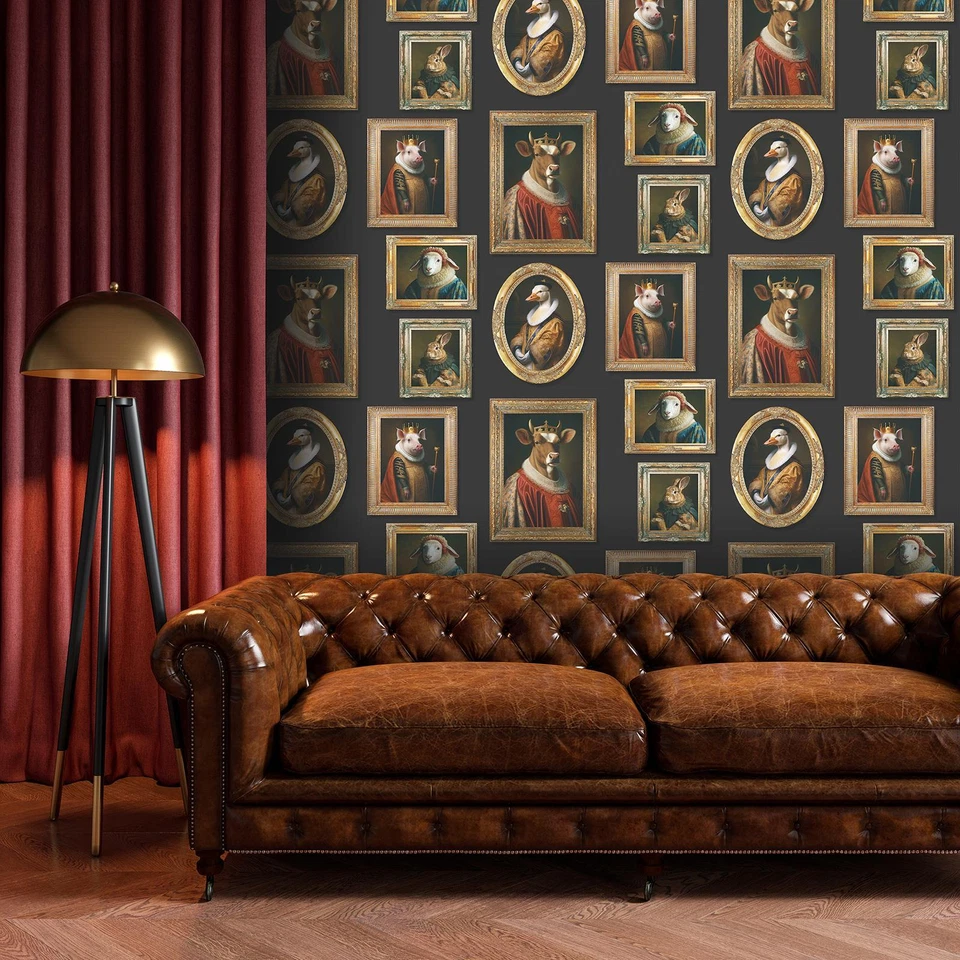 Muriva Regal Animals Quirky Wallpaper Vintage Frames Gallery Wall Multi 102575