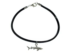 Shark Leather Bracelet Miniblings Black Bracelet Shark White Shark Diving - Picture 1 of 6