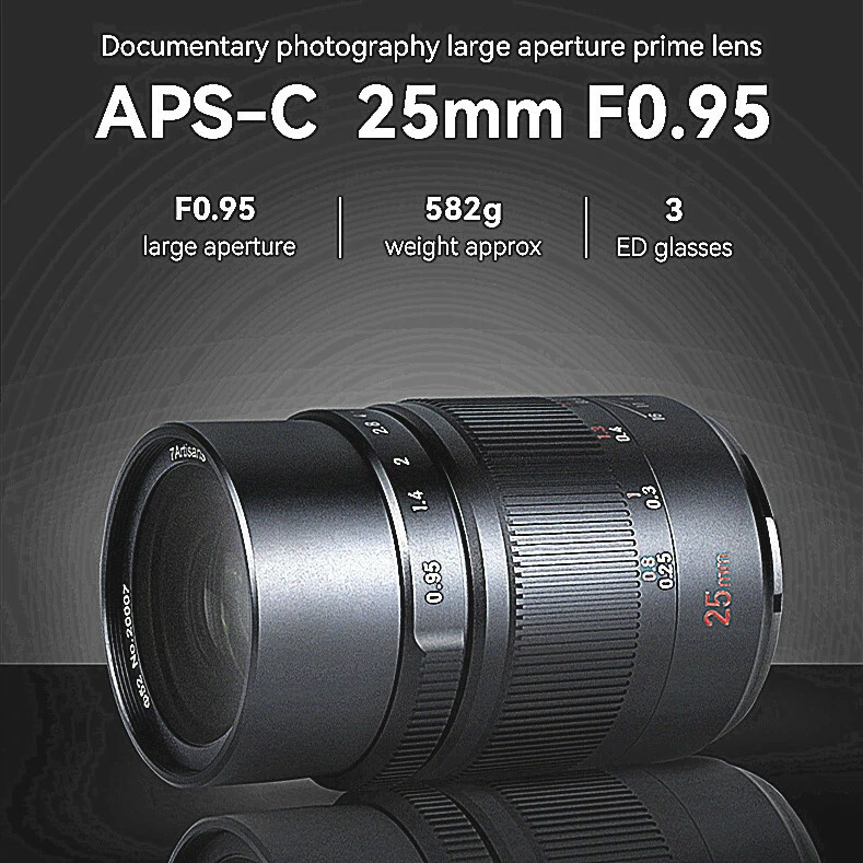 7artisans 25mm F0.95 APS-C Manual Focus Lens for Canon EF-M RF Sigma Leica Mount - Image 1 of 4