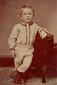 Antique Tintype Photo of Very Cute Little Boy Baseball Uniform Gangster Lean