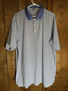 Peter Millar Summer Comfort Blue White Striped Polo Shirt Mens XL Concho - Picture 1 of 5