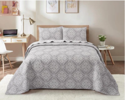 Farmhouse Gray White Pattern Reversible Jacquard Quilt Set - Image 1 of 4