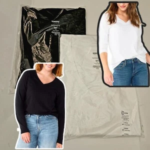 NEW Lot of 2 Women's Everyday V-Neck Long Sleeve Tee Black White Size MT-Tall - Picture 1 of 3