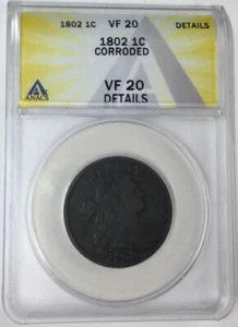 1802 1C Draped Bust Large Cent ANACS VF20 Details # - Picture 1 of 7