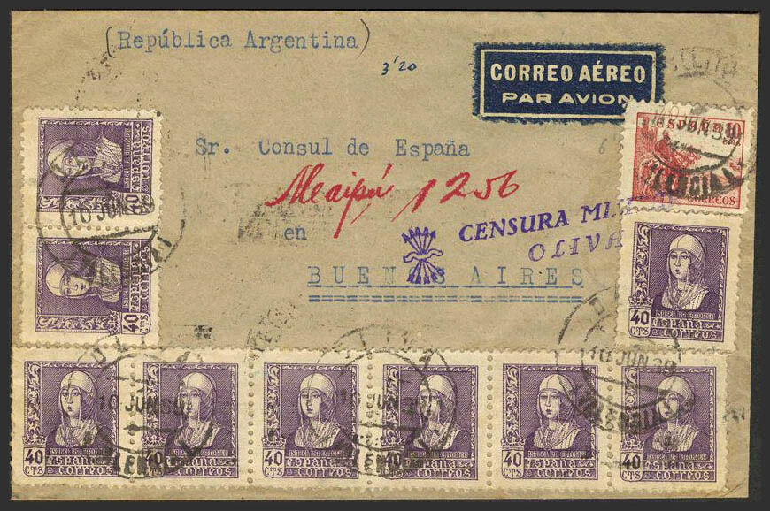 Zona Nacional. Censura Militar Bando Nacional. SOBRE  858(9), 917. 1938. 40 cts - Imagen 1 de 1