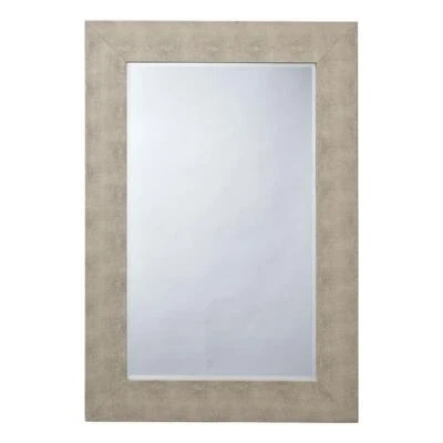 Maklaine Transitional Faux Shagreen Vinyl/Glass Mirror in Ivory - Image 1 of 4