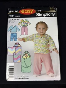 Simplicity Pattern 3941 Babies' Top Pants One Size Blanket Wrap XXS S M L Uncut - Picture 1 of 2